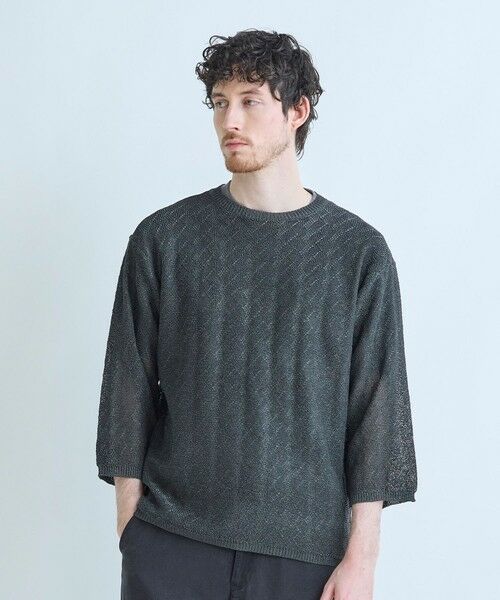 MEN'S BIGI / メンズビギ ニット・セーター | 変形アーガイルシアーニット7分袖Tシャツ | 詳細1