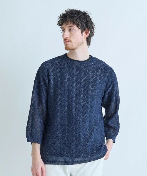 MEN'S BIGI / メンズビギ ニット・セーター | 変形アーガイルシアーニット7分袖Tシャツ | 詳細14