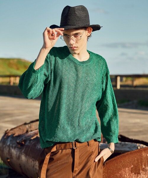 MEN'S BIGI / メンズビギ ニット・セーター | 変形アーガイルシアーニット7分袖Tシャツ | 詳細17