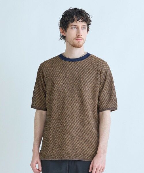 MEN'S BIGI / メンズビギ Tシャツ | クルーネックバイアスメッシュニット半袖Tシャツ | 詳細12