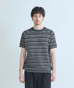 MEN'S BIGI / メンズビギ Tシャツ | マルチカラーボーダー半袖ニットTシャツ