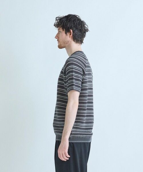 MEN'S BIGI / メンズビギ Tシャツ | マルチカラーボーダー半袖ニットTシャツ | 詳細1