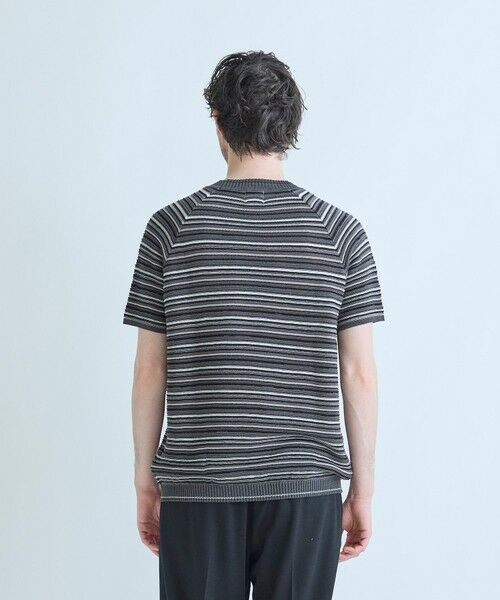 MEN'S BIGI / メンズビギ Tシャツ | マルチカラーボーダー半袖ニットTシャツ | 詳細2
