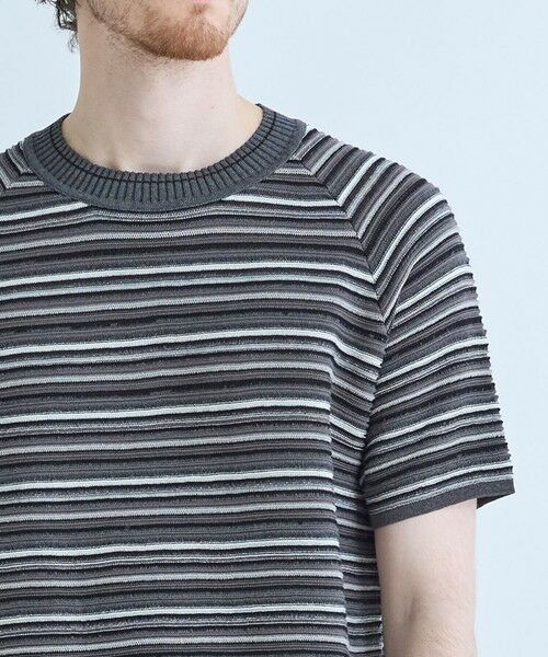 MEN'S BIGI / メンズビギ Tシャツ | マルチカラーボーダー半袖ニットTシャツ | 詳細3