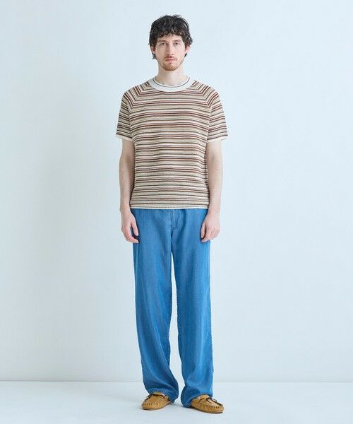 MEN'S BIGI / メンズビギ Tシャツ | マルチカラーボーダー半袖ニットTシャツ | 詳細7