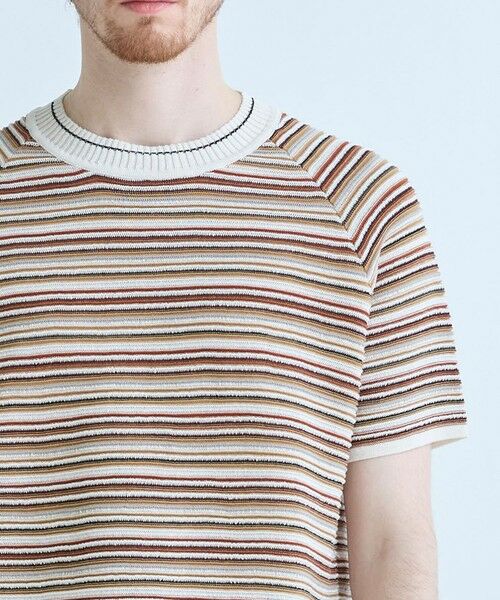 MEN'S BIGI / メンズビギ Tシャツ | マルチカラーボーダー半袖ニットTシャツ | 詳細9