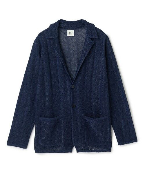 MEN'S BIGI / メンズビギ カーディガン・ボレロ | 変形アーガイルシアーニットジャケット（ネイビー）