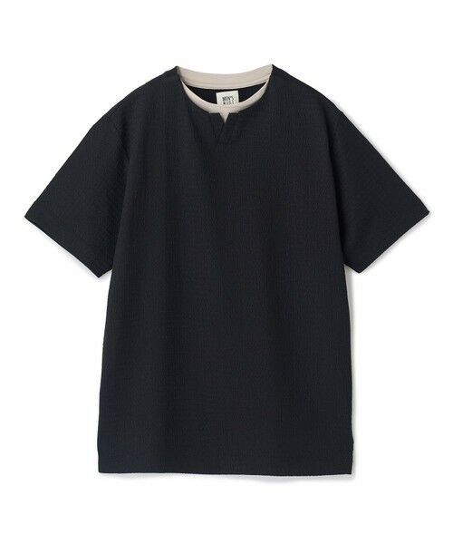 MEN'S BIGI / メンズビギ Tシャツ | フェイクレイヤードキーネック半袖Tシャツ（ブラック）
