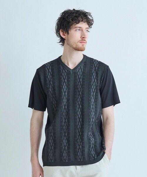 MEN'S BIGI / メンズビギ Tシャツ | アラン調 ニットコンビTシャツ | 詳細5