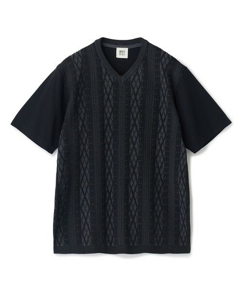 MEN'S BIGI / メンズビギ Tシャツ | アラン調 ニットコンビTシャツ（ブラック）
