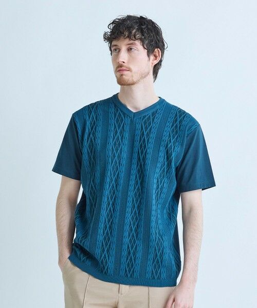 MEN'S BIGI / メンズビギ Tシャツ | アラン調 ニットコンビTシャツ | 詳細8