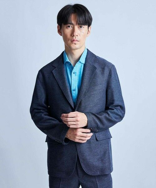 MEN'S BIGI / メンズビギ テーラードジャケット | 【セットアップ対応】カラミ織りテーラードジャケット〈通気性〉（ネイビー）