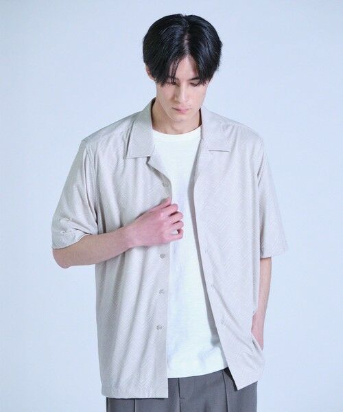 MEN'S BIGI / メンズビギ シャツ・ブラウス | ヘリンボンジャージーオープンカラー半袖シャツ | 詳細1