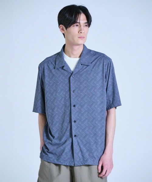 MEN'S BIGI / メンズビギ シャツ・ブラウス | ヘリンボンジャージーオープンカラー半袖シャツ | 詳細8