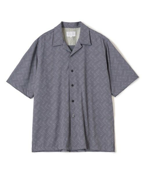 MEN'S BIGI / メンズビギ シャツ・ブラウス | ヘリンボンジャージーオープンカラー半袖シャツ（ブルーグレー）