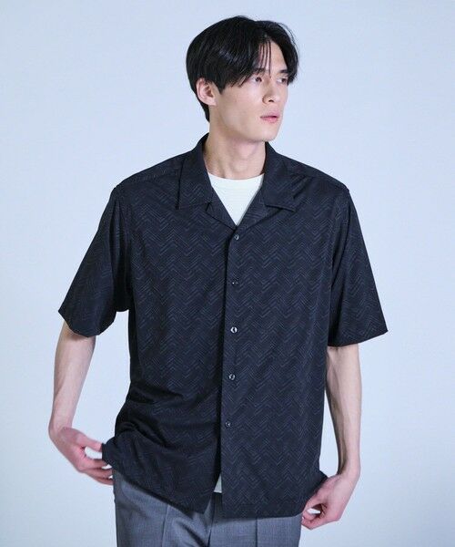 MEN'S BIGI / メンズビギ シャツ・ブラウス | ヘリンボンジャージーオープンカラー半袖シャツ | 詳細16