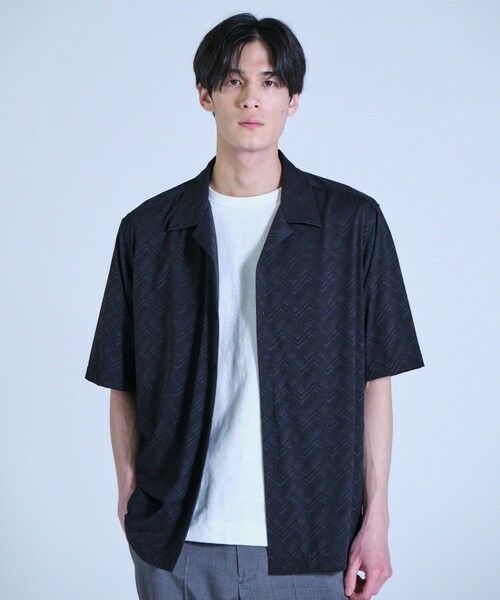 MEN'S BIGI / メンズビギ シャツ・ブラウス | ヘリンボンジャージーオープンカラー半袖シャツ | 詳細15