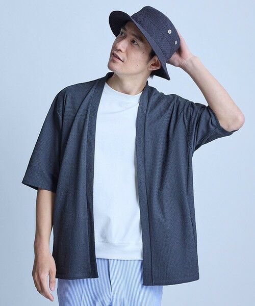 MEN'S BIGI / メンズビギ カーディガン・ボレロ | 【WEB限定】シア—5分袖ボタンレスカーディガン＜ストレッチ・ハンドウォッシャブル・接触冷感・通気性＞（チャコールグレー）