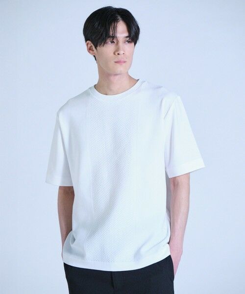 MEN'S BIGI / メンズビギ Tシャツ | ニット×ポンチコンビハーフスリーブTシャツ＜ストレッチ・マシンウォッシャブル＞ | 詳細1