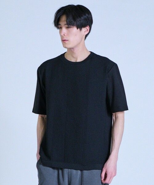 MEN'S BIGI / メンズビギ Tシャツ | ニット×ポンチコンビハーフスリーブTシャツ＜ストレッチ・マシンウォッシャブル＞ | 詳細6