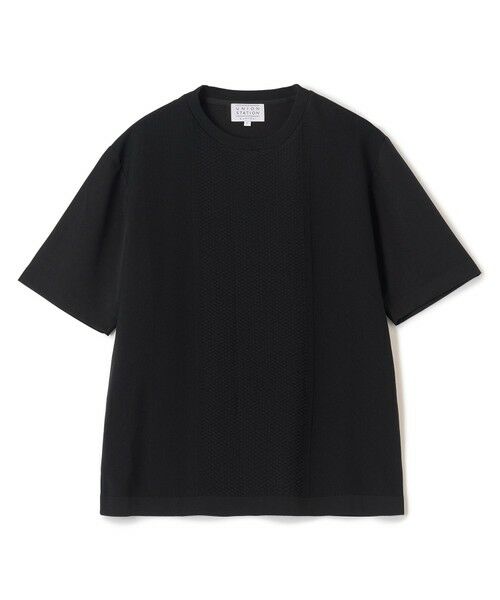 MEN'S BIGI / メンズビギ Tシャツ | ニット×ポンチコンビハーフスリーブTシャツ＜ストレッチ・マシンウォッシャブル＞（ブラック）