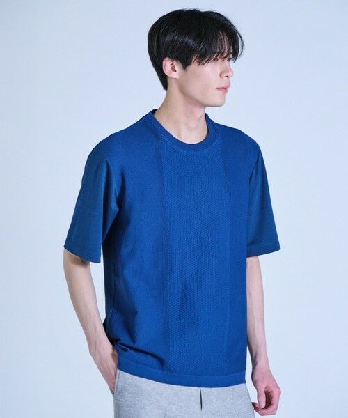 MEN'S BIGI / メンズビギ Tシャツ | ニット×ポンチコンビハーフスリーブTシャツ＜ストレッチ・マシンウォッシャブル＞ | 詳細9