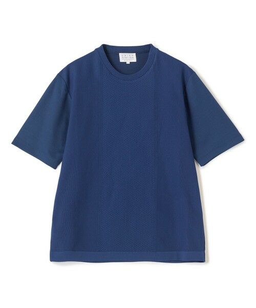 MEN'S BIGI / メンズビギ Tシャツ | ニット×ポンチコンビハーフスリーブTシャツ＜ストレッチ・マシンウォッシャブル＞（ブルー）