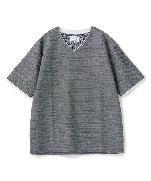 MEN'S BIGI / メンズビギ Tシャツ | タックジャガードVネックT（ブラック系）