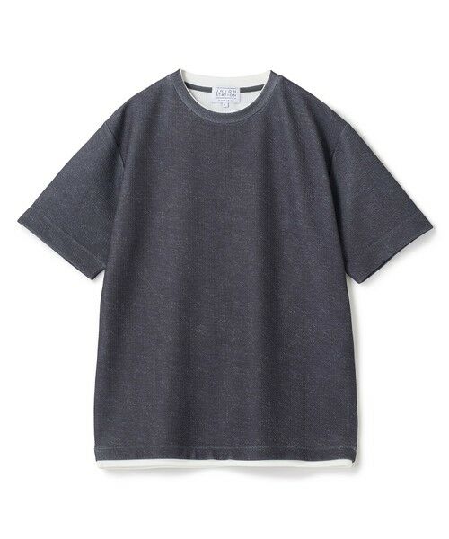 MEN'S BIGI / メンズビギ Tシャツ | フェイクレイヤードデニム調プリントT＜ストレッチ・速乾・ハンドウォッシャブル・接触冷感＞（ブラック系）