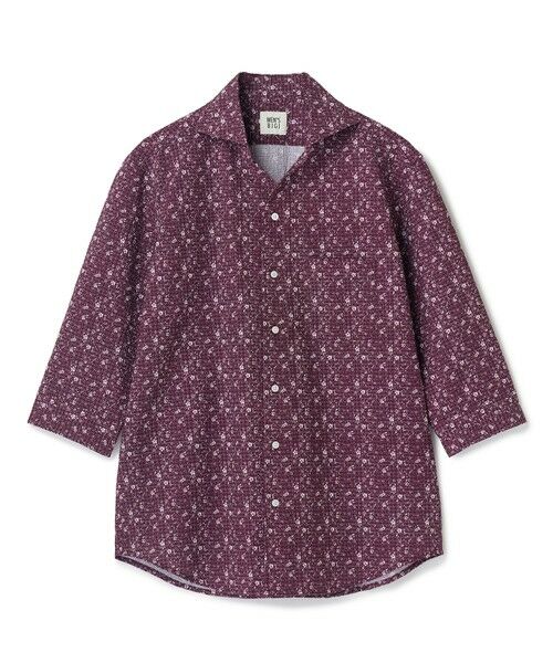 MEN'S BIGI / メンズビギ シャツ・ブラウス | 千鳥格子xフラワープリント七分袖シャツ＜吸水速乾、ストレッチ＞（ワイン）