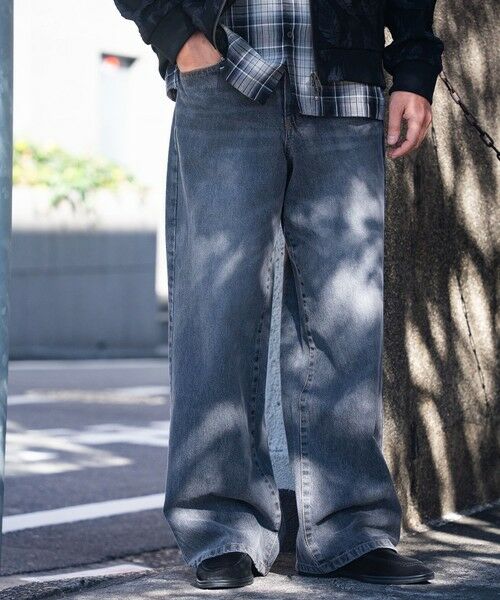 MEN'S BIGI / メンズビギ デニムパンツ | 【WEB限定/12oz デニム】ウエストシャーリング ５ポケット ワイドストレートパンツ（ライトグレー）