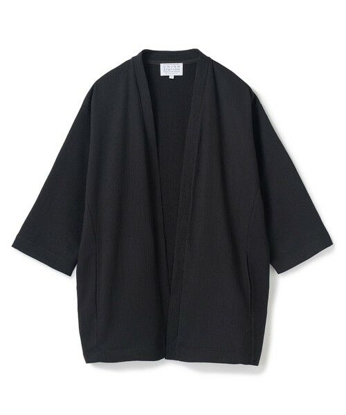 MEN'S BIGI / メンズビギ カーディガン・ボレロ | ハーフスリーブボタンレスカーディガン<ストレッチ・ハンドウォッシャブル>（ブラック）