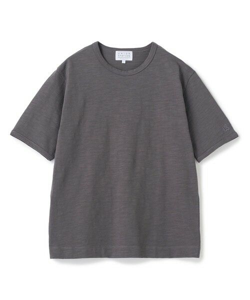 MEN'S BIGI / メンズビギ Tシャツ | スラブ天竺袖刺繍Tシャツ（チャコールグレー）