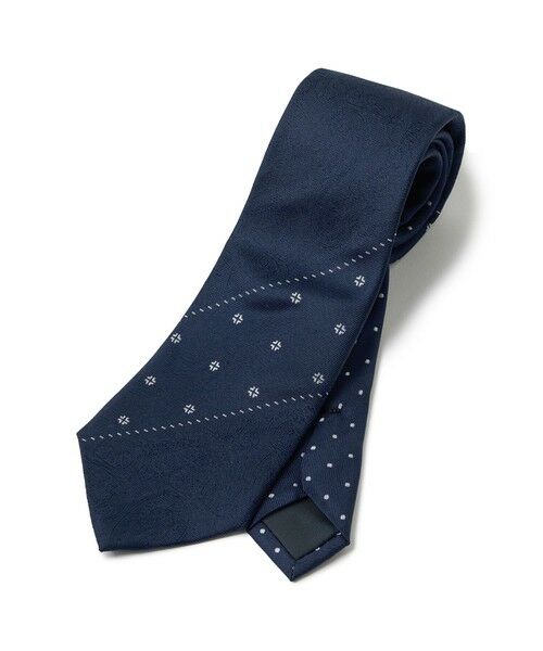 MEN'S BIGI / メンズビギ ネクタイ | シャドーペイズリー小紋柄xピンドット柄クレリックタイ（ネイビー）