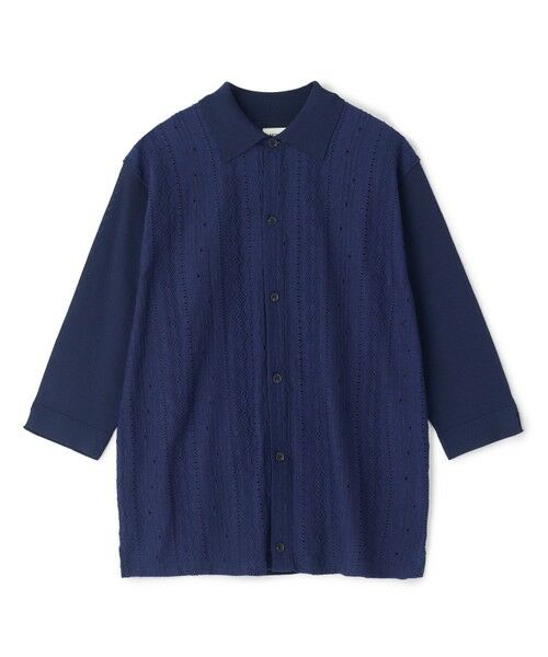 MEN'S BIGI / メンズビギ Tシャツ | トリコットジャカード 冷感七分袖サマーニット（ネイビー）