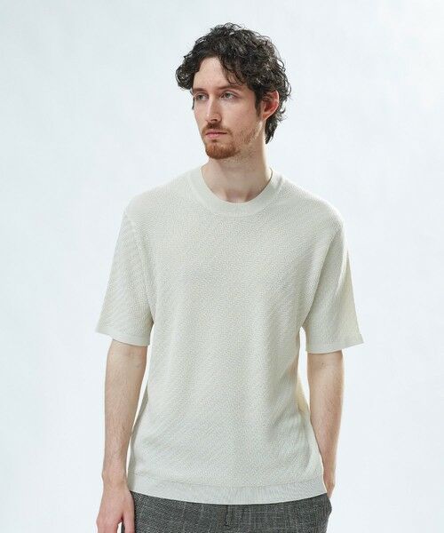 MEN'S BIGI / メンズビギ Tシャツ | ハイゲージジャカード 薄手モックネックサマーニット＜持続冷感＞ | 詳細1