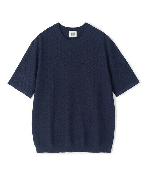 MEN'S BIGI / メンズビギ Tシャツ | ハイゲージジャカード 薄手モックネックサマーニット＜持続冷感＞（ネイビー）