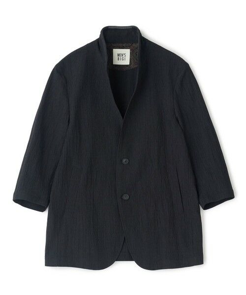 MEN'S BIGI / メンズビギ カーディガン・ボレロ | トリコットプリントワッシャー 七分袖カットジャケット（ブラック）