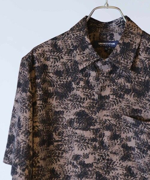 MEN'S BIGI / メンズビギ シャツ・ブラウス | オリエンタル柄プリントレギュラーカラー半袖シャツ（チャコールグレー）