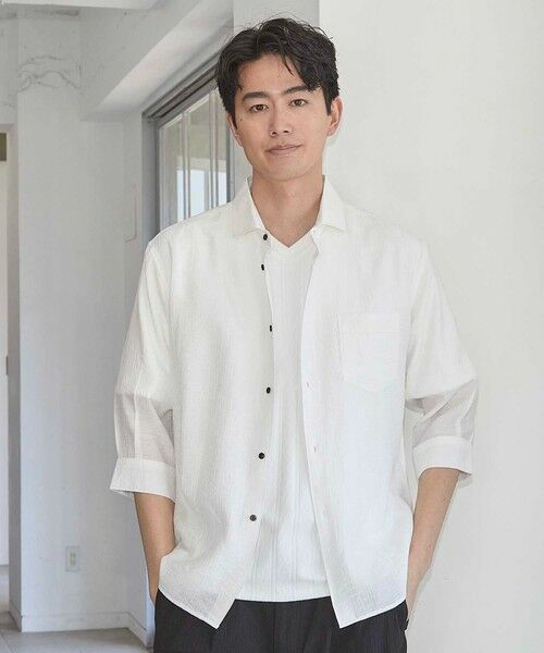MEN'S BIGI / メンズビギ シャツ・ブラウス | タックストライプローン7分袖シャツ（ホワイト）