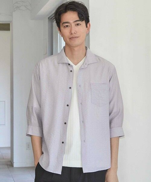 MEN'S BIGI / メンズビギ シャツ・ブラウス | タックストライプローン7分袖シャツ（パープル）