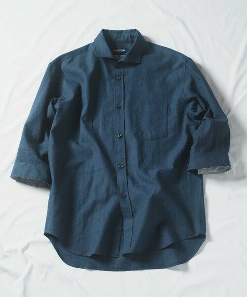MEN'S BIGI / メンズビギ シャツ・ブラウス | COOLMAX フレンチリネン 7分袖シャツ（ネイビー）