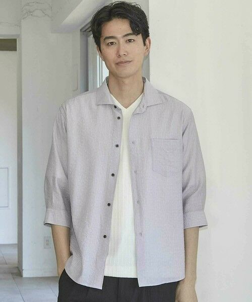 MEN'S BIGI / メンズビギ シャツ・ブラウス | タックストライプローン7分袖シャツ（パープル）