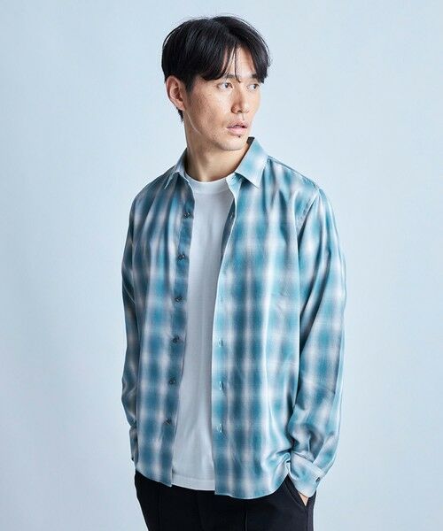 MEN'S BIGI / メンズビギ シャツ・ブラウス | オンブレーチェックシャツ（グリーン系）