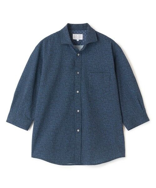 MEN'S BIGI / メンズビギ シャツ・ブラウス | プリントシアサッカークロップドスリーブシャツ＜ハンドウォッシャブル・軽量・通気性＞（ネイビー）