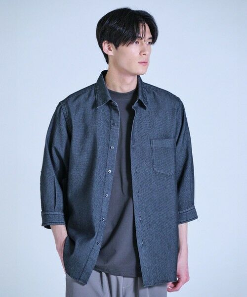 MEN'S BIGI / メンズビギ シャツ・ブラウス | メッシュデニムクロップドスリーブシャツ＜ストレッチ・ハンドウォッシャブル・通気性＞ | 詳細1