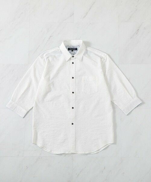 MEN'S BIGI / メンズビギ シャツ・ブラウス | ストレッチワッシャー七分袖シャツ＜ハンドウォッシャブル・UVカット・抗菌＞（ホワイト）