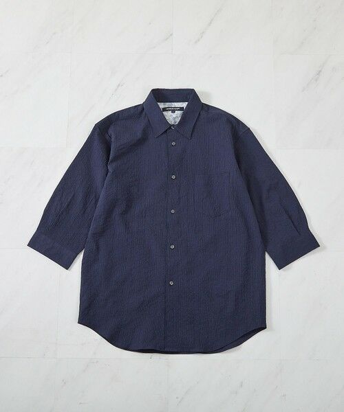 MEN'S BIGI / メンズビギ シャツ・ブラウス | ストレッチワッシャー七分袖シャツ＜ハンドウォッシャブル・UVカット・抗菌＞（ネイビー）