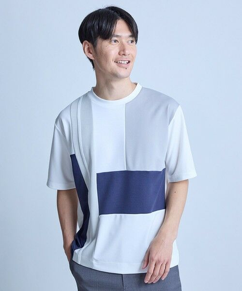 MEN'S BIGI / メンズビギ Tシャツ | ポンチxダンボール素材 コンビデザインT〈ストレッチ・マシンウォッシャブル・接触冷感〉 | 詳細2
