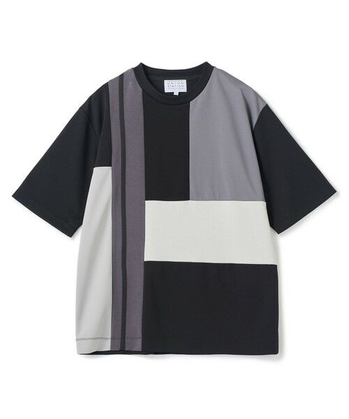 MEN'S BIGI / メンズビギ Tシャツ | ポンチxダンボール素材 コンビデザインT〈ストレッチ・マシンウォッシャブル・接触冷感〉（ブラック）